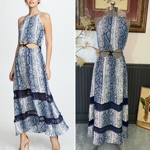 Ramy Brook Blue and Navy Snake-Print Cutout Maxi Dress